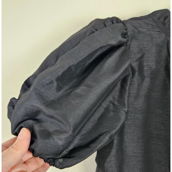 Kika Vargas Womens XS Dress Black Ruffle Tiered Puff Sleeve V-Neck Midi Hi Lo - Picture 10 of 12